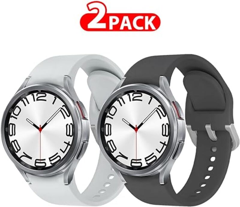 MARGOUN 2 Pack Band for Samsung Galaxy Watch 6/Watch 5/Watch 4 Bands 40mm 44mm/Watch 6 Classic 47mm 43mm/Watch 5 Pro Bands 45mm for Women Men, 20mm Soft Silicone Sport Strap Replacement Band